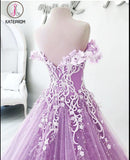 Kateprom Lilac Off the Shoulder Gorgeous Long Prom Dress, Charming Formal Dress with Flowers KPP1182