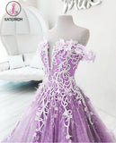 Kateprom Lilac Off the Shoulder Gorgeous Long Prom Dress, Charming Formal Dress with Flowers KPP1182