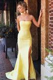 Kateprom Daffodil Strapless Split Long Party Dress, Sexy Simple Mermaid Prom Gown KPP1187