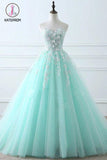 Kateprom Tiffany Blue Sweetheart Puffy Tulle Prom Dress with Lace Appliques, Long Graduation Dress KPP1188