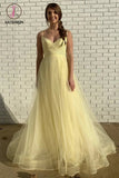 Kateprom Spaghetti Straps Floor Length Tulle Prom Dress with Pleats, Cheap Long Graduation Dress KPP1199