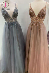 Kateprom Spaghetti Straps Floor Length Beading Prom Dress with Rhinestone, Floor Length Evening Dress KPP1219