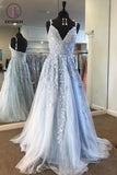 Kateprom New Style Straps Floor Length Lace Appliques Long Prom Dress, A Line Evening Dress KPP1231