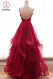 Kateprom Red Spaghetti Straps V Neck Asymmetrical Prom Dress, Backless Sparkly Long Formal Dress KPP1237