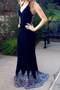 Kateprom Dark Navy Blue Mermaid Prom Dresses with Appliques, Charming Long Formal Dresses KPP1244