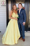 Kateprom Daffodil Spaghetti Straps Backless Long Satin Prom Dresses With Pockets KPP1251Kateprom Daffodil Spaghetti Straps Backless Long Satin Prom Dresses With Pockets KPP1251