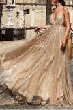 Kateprom Sparkly Backless Plunging Neckline Sequin Long Prom Evening Dress KPP1260