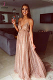 Kateprom Sparkly Backless Plunging Neckline Sequin Long Prom Evening Dress KPP1260