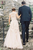 Elegant V-neck Sleeveless Cap Sleeves Floor-Length Wedding Dress with Lace Appliques KPW0558