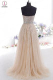 Sexy Strapless Sleeveless Sweetheart Beading Tulle Long Prom Dress KPP0079