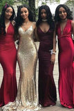 Sexy Affordable V-neck Unique Custom Mismatched Mermaid Long Bridesmaid Dresses KPB0070