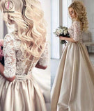 A-line Half Sleeves V-neck Ruched Long Prom Dress with Lace Top,Long Evening Dress KPP0230