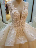 Gorgeous Sleeveless Ball Gown Appliques Flowers Court Train Wedding Dresses KPP0279