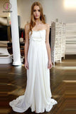 Unique Strapless Sweep Train Zipper Natural Ivory Ruffles Beach Wedding Dresses KPP0476