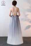 A-line Halter Tulle Prom Dresses With Applique, Ombre Sexy Backless Formal Dresses KPP0527