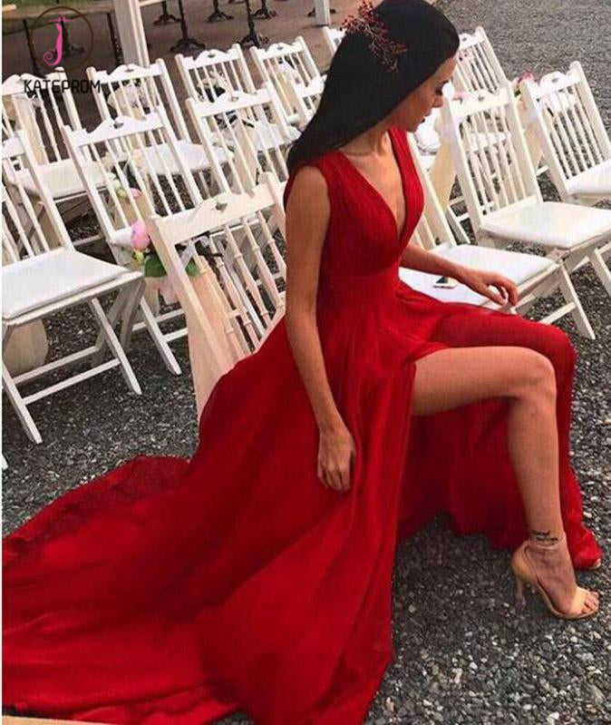 Red fashion chiffon evening gown