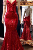 Sparkly Sequins Prom Dress Mermaid with Spaghetti Straps, Long Party Dresses KPP0661