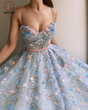 Spaghetti Strap Sweetheart Prom Dress Long with Lace Flowers, Gorgeous Formal Dress KPP0664