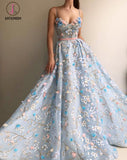 Spaghetti Strap Sweetheart Prom Dress Long with Lace Flowers, Gorgeous Formal Dress KPP0664