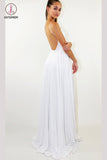 Elegant Sleeveless White Prom Dress for Teens, Sexy Split Chiffon Long Evening Dresses KPP0671