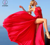 Red Backless Prom Dresses with Side Slit, Long Party Dress with Lace KPP0674