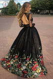 Two Piece Black Long Sleeve Formal Dress with Appliques, Long Prom Dress with Lace KPP0681