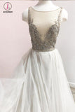 See Through Neckline Sleeveless Long Prom Dress with Beads, A Line Tulle Wedding Dress KPP0682