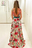 A Line Sleeveless Prom Dress with Embroidery, Long Evening Dresses with Red Flowers KPP0686