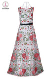 A Line Sleeveless Prom Dress with Embroidery, Long Evening Dresses with Red Flowers KPP0686