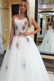 Puffy Strapless Tulle Prom Dress with Appliques, Floor Length A Line Party Dresses KPP0698