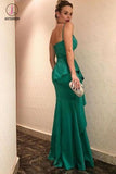 Spaghetti Strap Hunter Prom Dress with Ruffles, Elegant V Neck Evening Dresses KPP0717