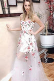 Ivory Floral Prints Sweetheart Strapless See Through Prom Dresses, Long Party Dress KPP0743