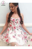 Ivory Floral Prints Sweetheart Strapless See Through Prom Dresses, Long Party Dress KPP0743