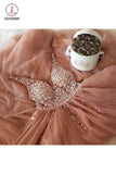 Shiny V Neck Tulle Long Prom Dresses, A Line Sleeveless Sequins Party Dress KPP0756