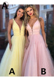 Light Sky Blue Sparkly Prom Dress, Charming Sleeveless V Neck Formal Dress KPP0758