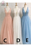 Light Sky Blue Sparkly Prom Dress, Charming Sleeveless V Neck Formal Dress KPP0758