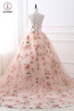 Ball Gown Print Prom Dresses, Lace Up Back Appliques Long Quinceanera Dresses KPP0764