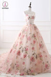 Ball Gown Print Prom Dresses, Lace Up Back Appliques Long Quinceanera Dresses KPP0764