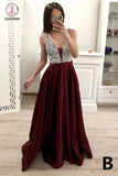 A Line Satin Prom Dress with Beading Sequins, Sparkly V Neck Evening Dresses KPP0768