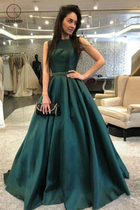 Dark Green Backless Evening Dress, Elegant Sleeveless Long Formal Dress KPP0785