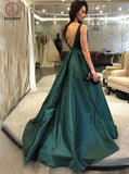 Dark Green Backless Evening Dress, Elegant Sleeveless Long Formal Dress KPP0785