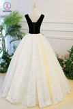 Puffy V Neck Lace Prom Dress with Appliques, Cheap Lace Quinceanera Dress KPP0794