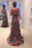 A Line Sleeveless Prom Dress with Embroidery, Long Formal Dress with V Back KPP0797