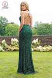 Green Sexy Sequins Prom Dress with Side Slit, Shiny Mermaid Long Prom Gown KPP0806