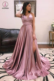 Simple V Neck Sleeveless Long Graduation Dress, Cheap A Line Straps Prom Dresses KPP0808