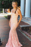 Straps Lace Prom Dress, Mermaid Sleeveless Long Party Dress with Sparkles KPP0811