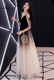 Black Ombre Long Tulle Prom Dress, Unique V Neck Sleeveless Party Dresses, Dance Dress KPP0829