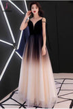 Black Ombre Long Tulle Prom Dress, Unique V Neck Sleeveless Party Dresses, Dance Dress KPP0829