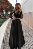 Two Piece Prom Dress with Long Sleeves, Floor Length Evening Dress with Lace KPP0838