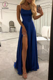 Royal Blue Spaghetti Strap Formal Dress with Side Slit, Sexy Sleeveless Long Prom Dress KPP0844